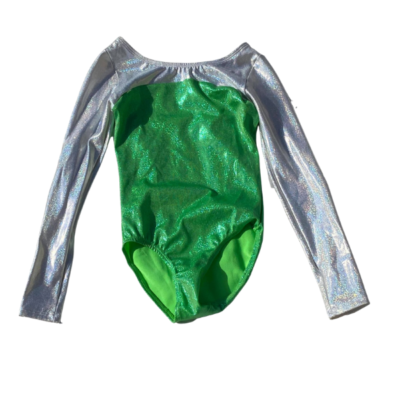 Metallic Green with Silver long sleeve leotards Size12